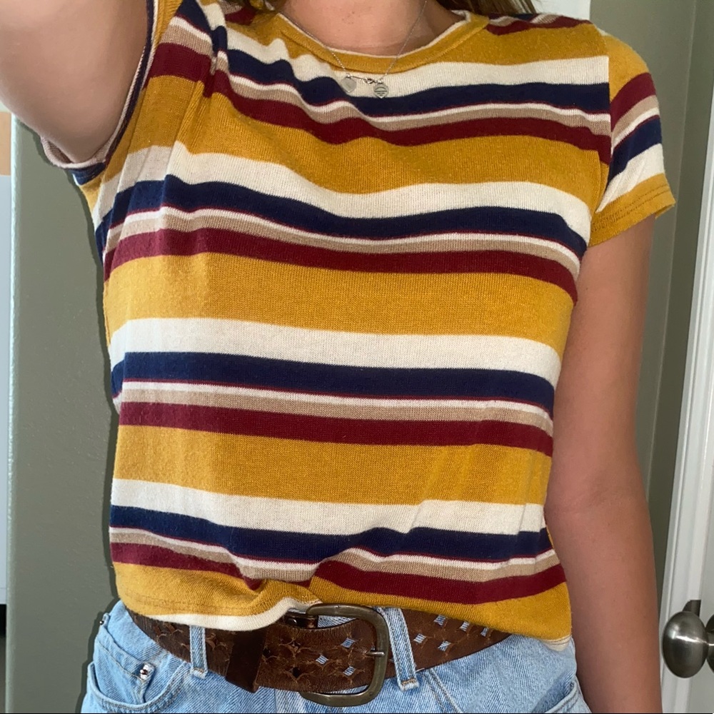 Multicolored Striped Cropped Tee